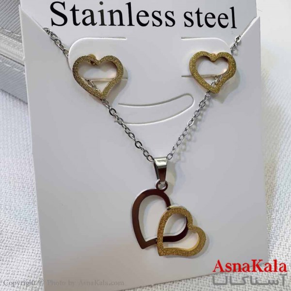 نیم ست زنانه شامل گردنبند و گوشواره  استیل مدل قلب کد NIM14607W