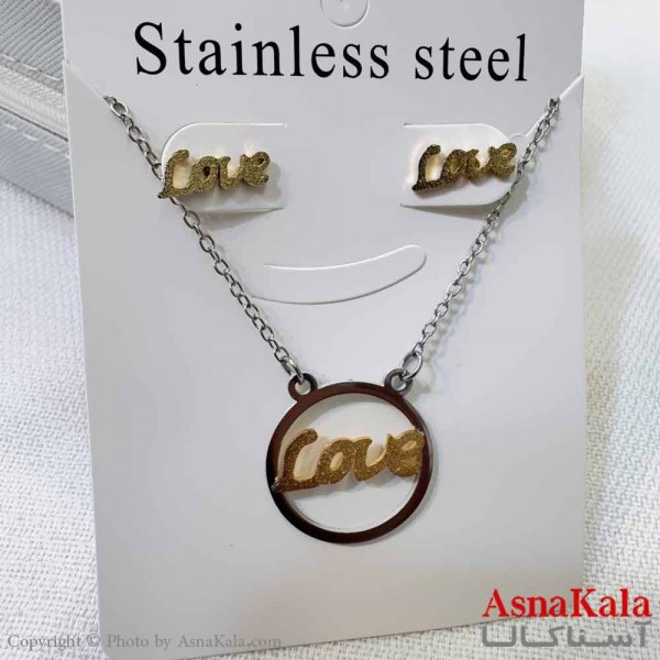 نیم ست زنانه شامل گردنبند و گوشواره  استیل مدل عشق کد NIM14608W