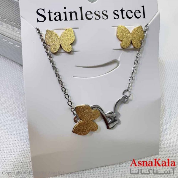 نیم ست زنانه شامل گردنبند و گوشواره  استیل مدل پروانه کد NIM14609W