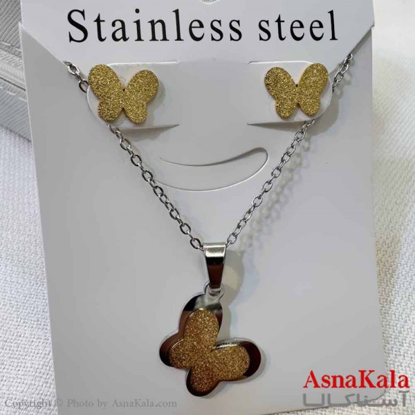 نیم ست زنانه شامل گردنبند و گوشواره  استیل مدل پروانه کد NIM14612W