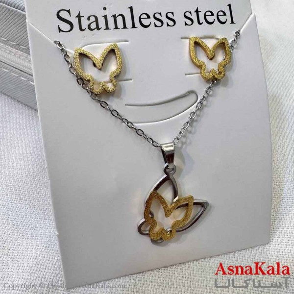 نیم ست زنانه شامل گردنبند و گوشواره  استیل مدل پروانه کد NIM14613W