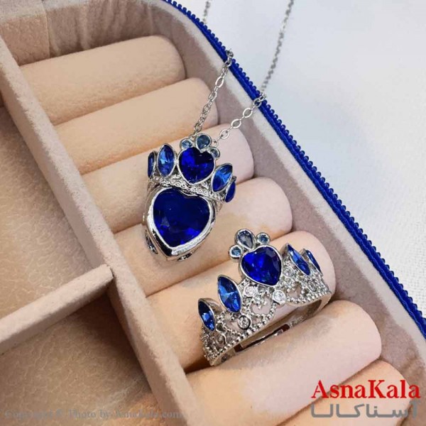 نیم ست زنانه شامل گردنبند و انگشتر استیل مدل راپونزل آبی کد NIM14617W