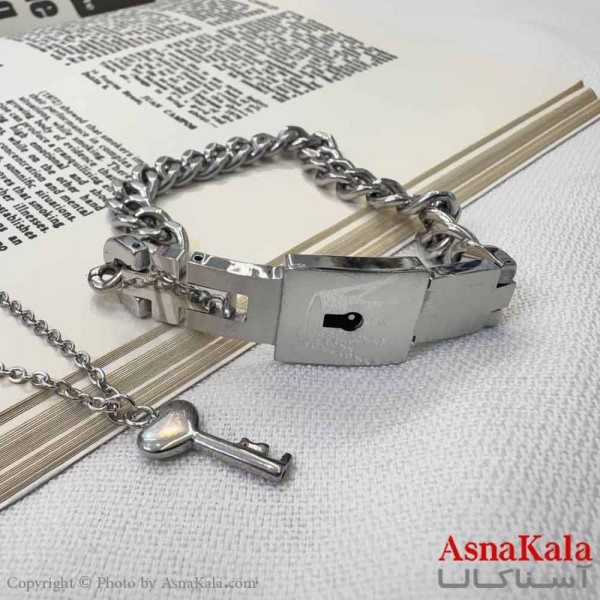 نیم ست زنانه شامل گردنبند و دستبند استیل مدل کلید و قفل کد NIM14619W