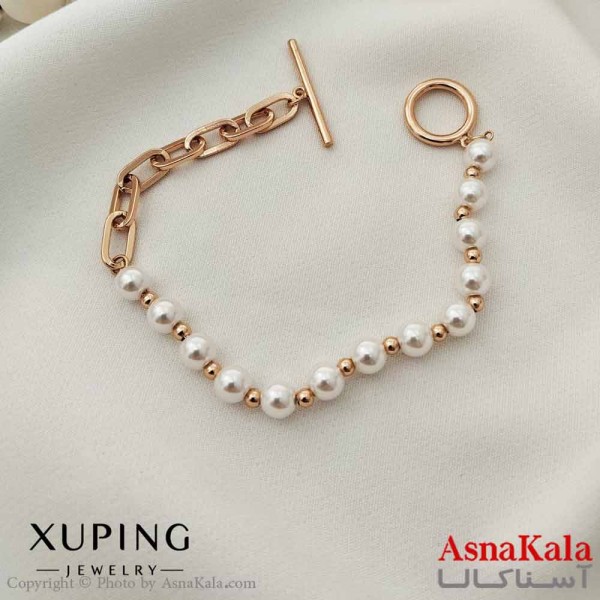 دستبند زنانه ترند برند ژوپینگ Xuping مدل مروارید سفید کد DSB18656W