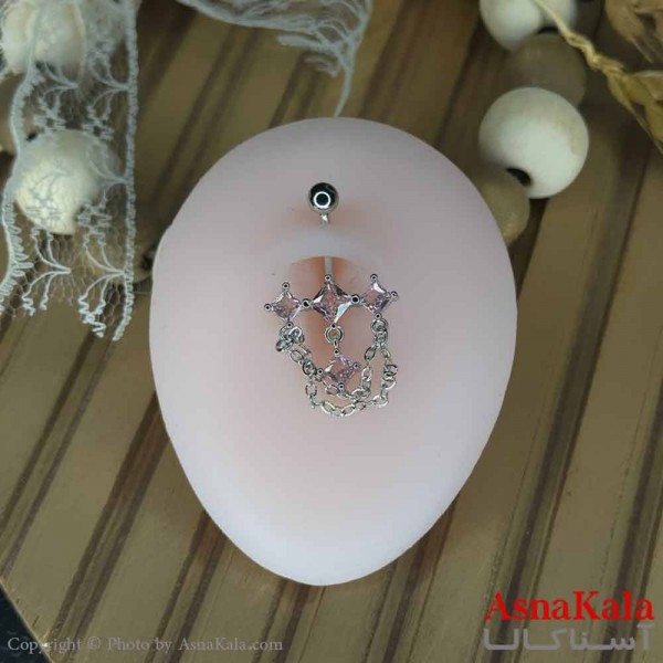 پیرسینگ استیل زنانه ناف مدل آویزی نگینی کد PR2303W