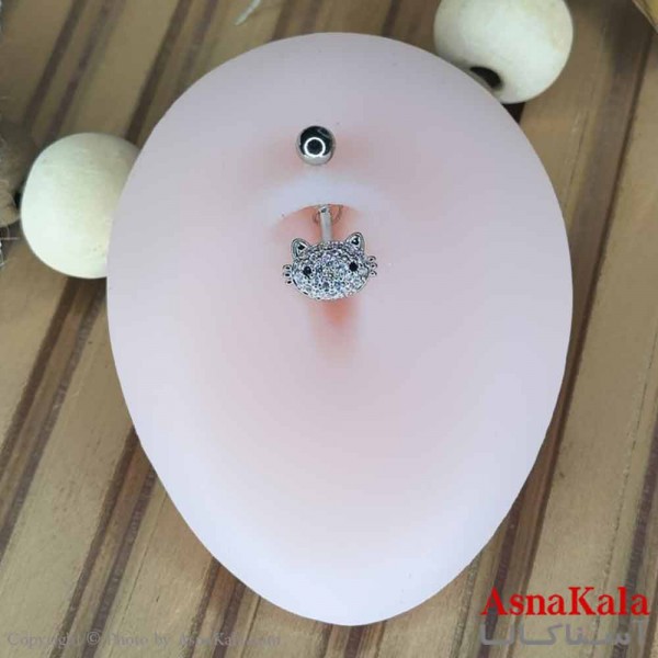 پیرسینگ استیل زنانه ناف مدل گربه نگینی کد PR2305W