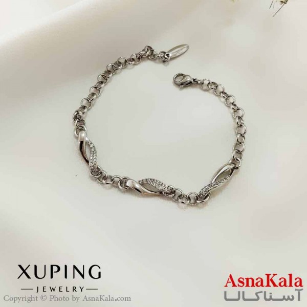 دستبند زنانه ترند برند ژوپینگ Xuping مدل بینهایت نگینی کد DSB18668W
