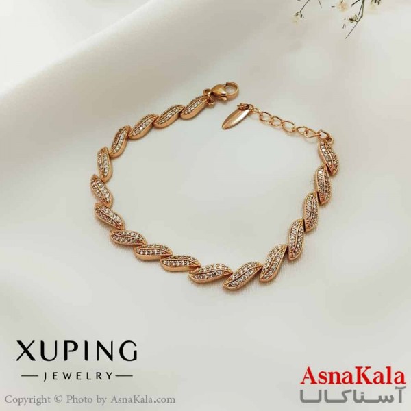 دستبند زنانه ترند برند ژوپینگ Xuping مدل برگ طلایی کد DSB18669W