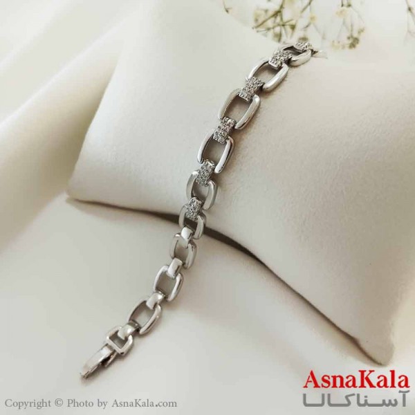 دستبند زنانه ترند برند ژوپینگ Xuping مدل زنجیره نقره ای کد DSB18680W