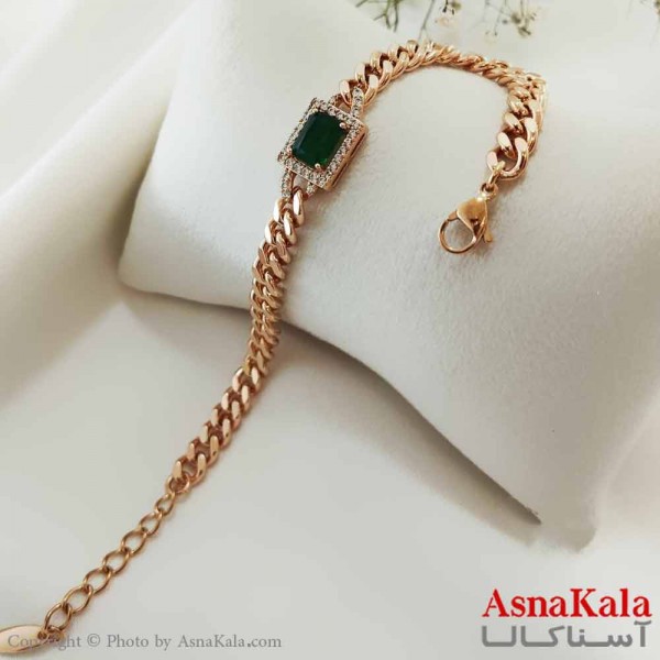 دستبند زنانه ترند برند ژوپینگ Xuping مدل کارتیر نگین سبز کد DSB18683W