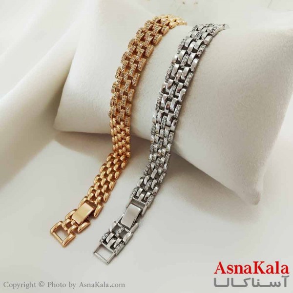 دستبند زنانه ترند برند ژوپینگ Xuping مدل رولکس نگینی کد DSB18685W