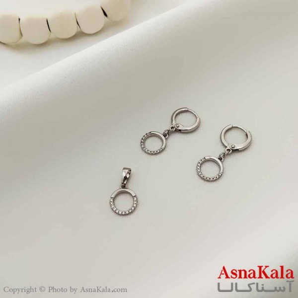 نیم ست زنانه ژوپینگ مدل دایره نگینی شامل گوشواره و گردنبند کد NIM14622W
