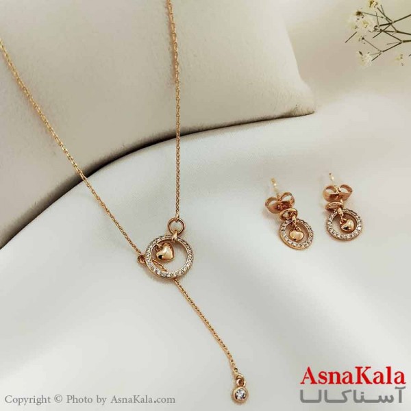 نیم ست زنانه ژوپینگ مدل حلقه قلبی شامل گوشواره و گردنبند کد NIM14625W