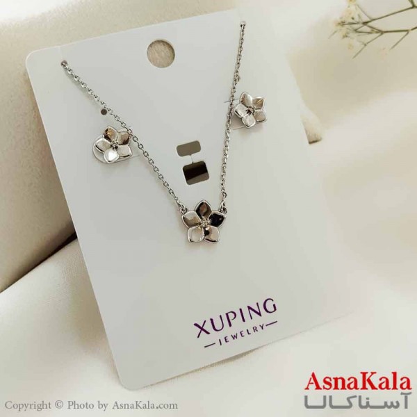 نیم ست زنانه ژوپینگ مدل گل نقره ای شامل گوشواره و گردنبند کد NIM14632W