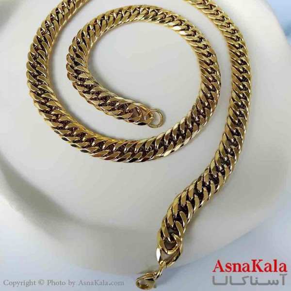 گردنبند مردانه و پسرانه استیل مدل کارتیر دوبل طلایی 12 میل کد GNB161043W