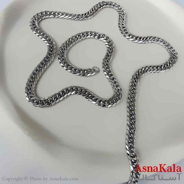 گردنبند مردانه و پسرانه استیل مدل کارتیر دوبل نقره ای 6میل کد GNB161045W