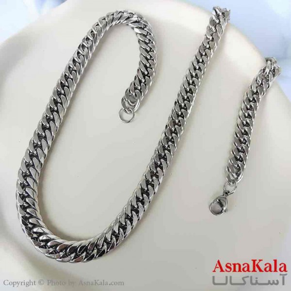 گردنبند مردانه و پسرانه استیل مدل کارتیر دوبل نقره ای 10میل کد GNB161048W