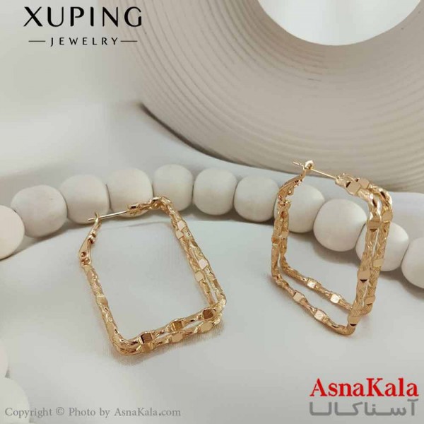 گوشواره حلقه ای زنانه مدل طلایی مربع ژوپینگ کد GSH15732W