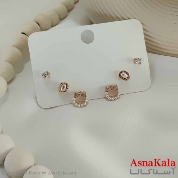 گوشواره زنانه ژوپینگ  پک 3 جفتی مدل مرواریدی کد GSH15750W