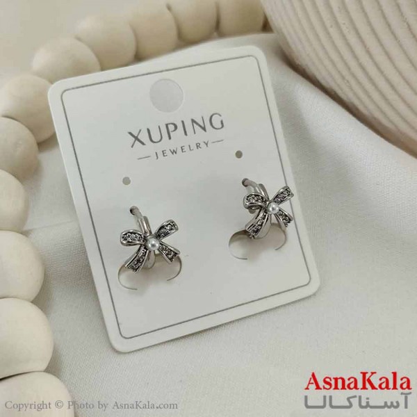 گوشواره حلقه ای زنانه مدل پاپیونی نقره ای ژوپینگ کد GSH15765W
