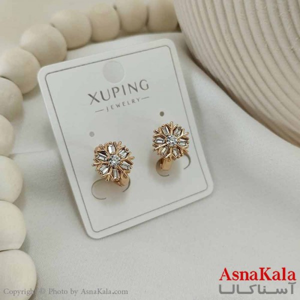 گوشواره حلقه ای زنانه مدل گل جواهری ژوپینگ کد GSH15771W