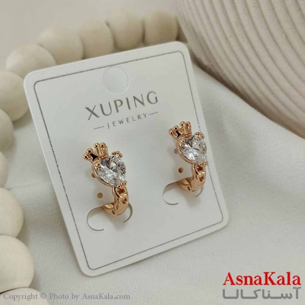 گوشواره حلقه ای زنانه مدل تاج قلبی  ژوپینگ کد GSH15783W