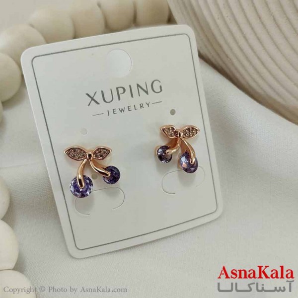 گوشواره میخی زنانه مدل گیلاس آبی  ژوپینگ کد GSH15784W