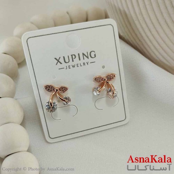 گوشواره میخی زنانه مدل گیلاس  نگینی ژوپینگ کد GSH15786W