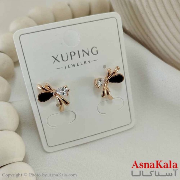 گوشواره میخی زنانه مدل پاپیون مشکی ژوپینگ کد GSH15787W