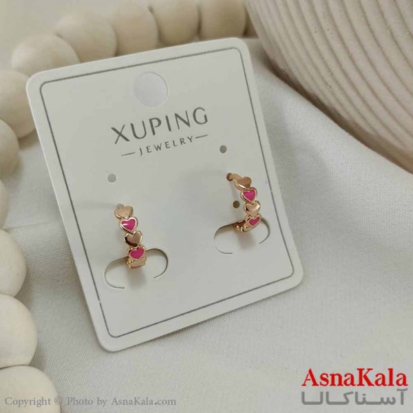 گوشواره حلقه ای زنانه مدل قلب صورتی ژوپینگ کد GSH15789W