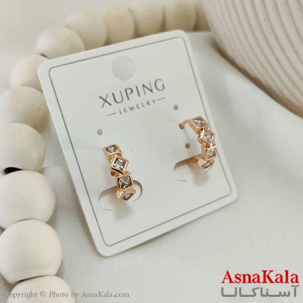 گوشواره حلقه ای زنانه مدل مینیمال مکعبی ژوپینگ کد GSH15796W