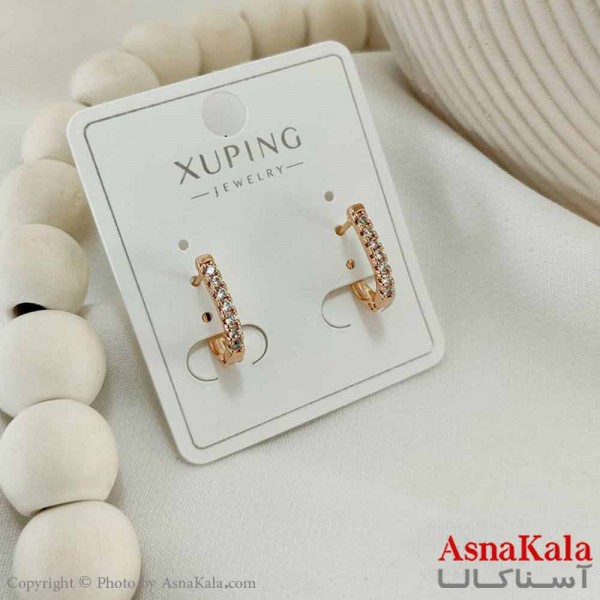 گوشواره حلقه ای زنانه مدل خطی نگین ژوپینگ کد GSH15801W