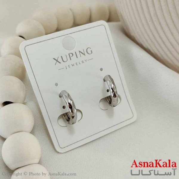 گوشواره حلقه ای زنانه مدل چند ضلعی نقره ای ژوپینگ کد GSH15805W