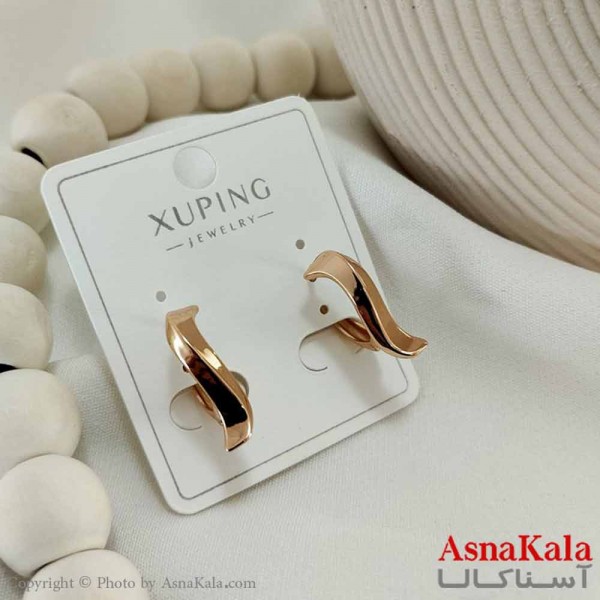 گوشواره حلقه ای زنانه مدل خمیده طلایی ژوپینگ کد GSH15816W