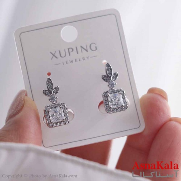 گوشواره میخی زنانه مدل مربع فول نگین ژوپینگ کد GSH15832W