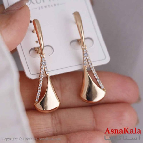 گوشواره حلقه ای زنانه مدل آویزی نگین ژوپینگ کد GSH15838W