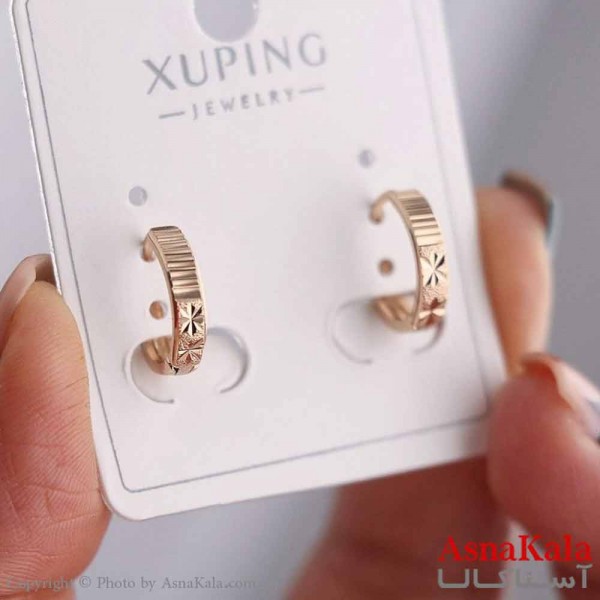 گوشواره حلقه ای زنانه مدل خطی طلایی  ژوپینگ کد GSH15846W