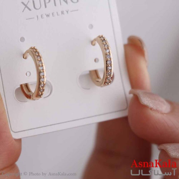 گوشواره حلقه ای زنانه مدل نگینی ظریف طلایی  ژوپینگ کد GSH15849W