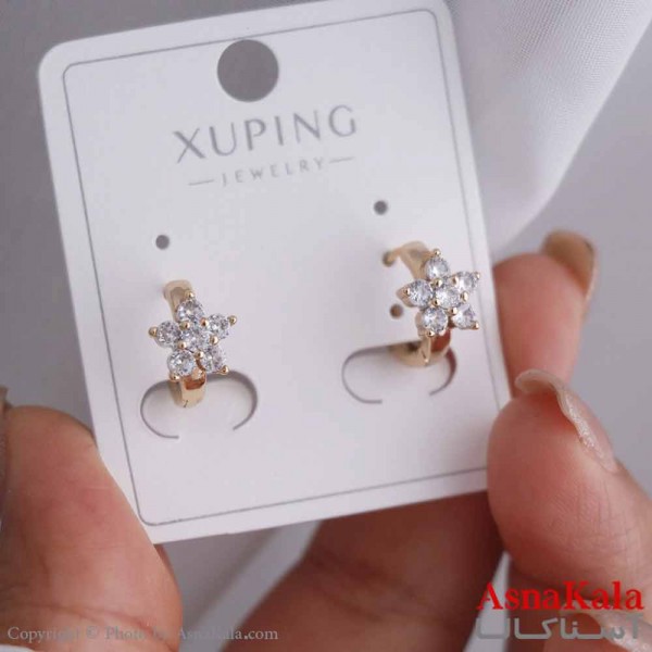 گوشواره حلقه ای زنانه مدل گل نگین سفید ژوپینگ کد GSH15853W