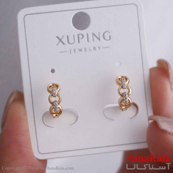 گوشواره حلقه ای زنانه مدل زنجیر نگینی ژوپینگ کد GSH15877W