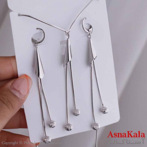 نیم ست زنانه ژوپینگ مدل گوی نقره ای شامل گوشواره و گردنبند کد NIM14636W