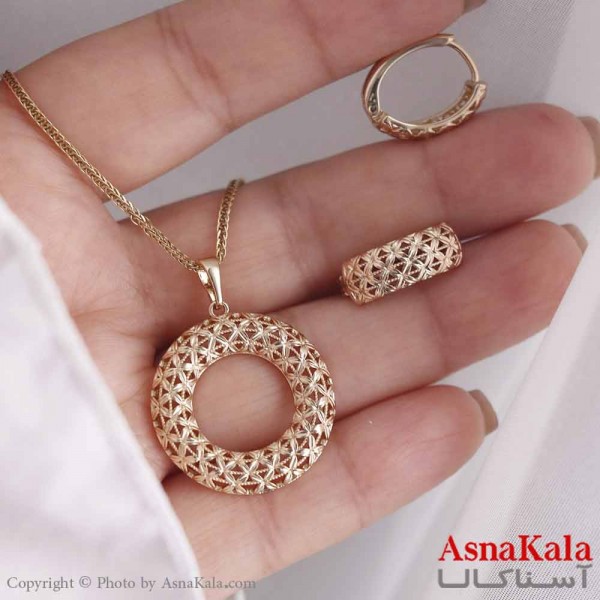 نیم ست زنانه ژوپینگ مدل گل شامل گوشواره و گردنبند و دستبند و انگشتر  کد NIM14637W