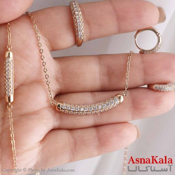 نیم ست زنانه ژوپینگ مدل فول نگین شامل گوشواره و گردنبند و دستبند و انگشتر  کد NIM14638W