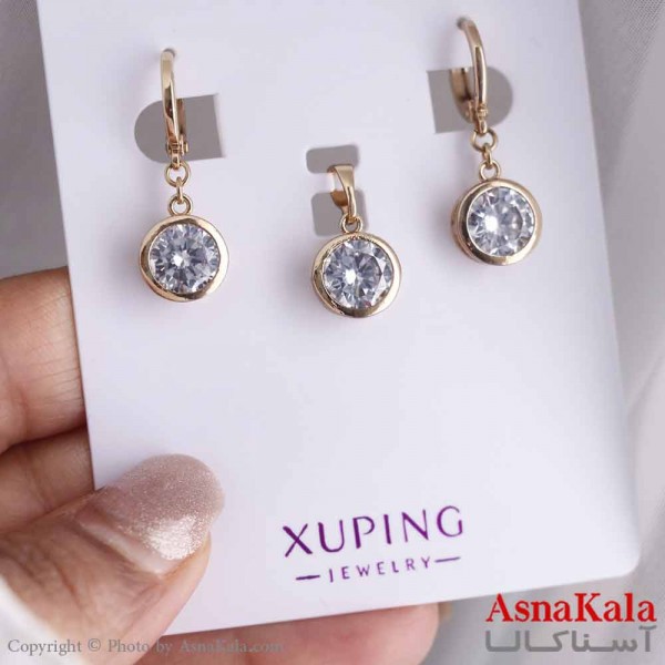 نیم ست زنانه ژوپینگ مدل تک نگین شامل گوشواره و گردنبند کد NIM14639W