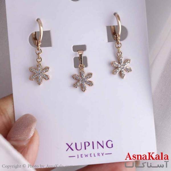 نیم ست زنانه ژوپینگ مدل برف نگینی شامل گوشواره و گردنبند کد NIM14640W