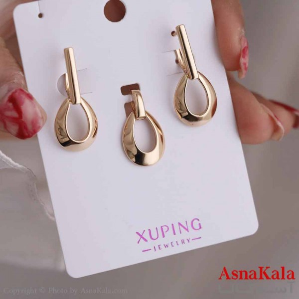 نیم ست زنانه ژوپینگ مدل مینیمال طلایی شامل گوشواره و گردنبند کد NIM14643W