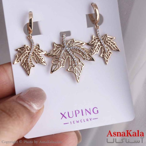 نیم ست زنانه ژوپینگ مدل برگ نگینی شامل گوشواره و گردنبند کد NIM14645W