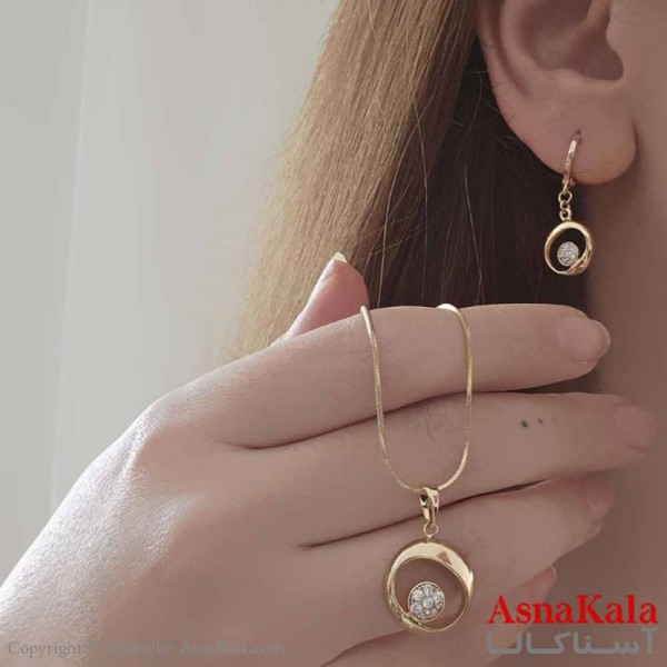 نیم ست زنانه ژوپینگ مدل دایره نگینی شامل گوشواره و گردنبند کد NIM14646W