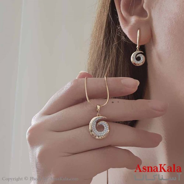 نیم ست زنانه ژوپینگ مدل پیچی نگینی شامل گوشواره و گردنبند کد NIM14647W