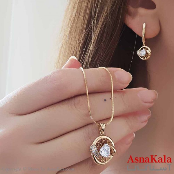 نیم ست زنانه ژوپینگ مدل دایره طرحدار شامل گوشواره و گردنبند  کد NIM14651W